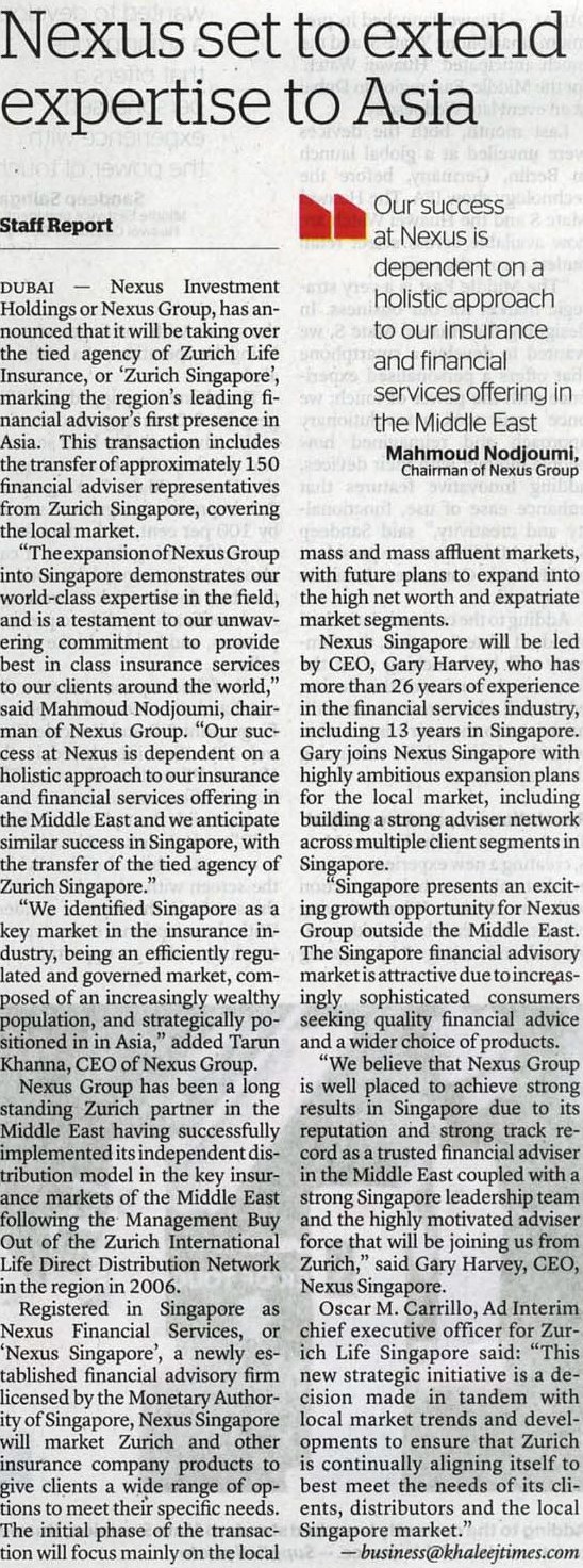 Khaleej Times - NX Set to extend expertise to Asia