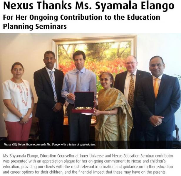 Nexus thanks Ms Syamala Elango